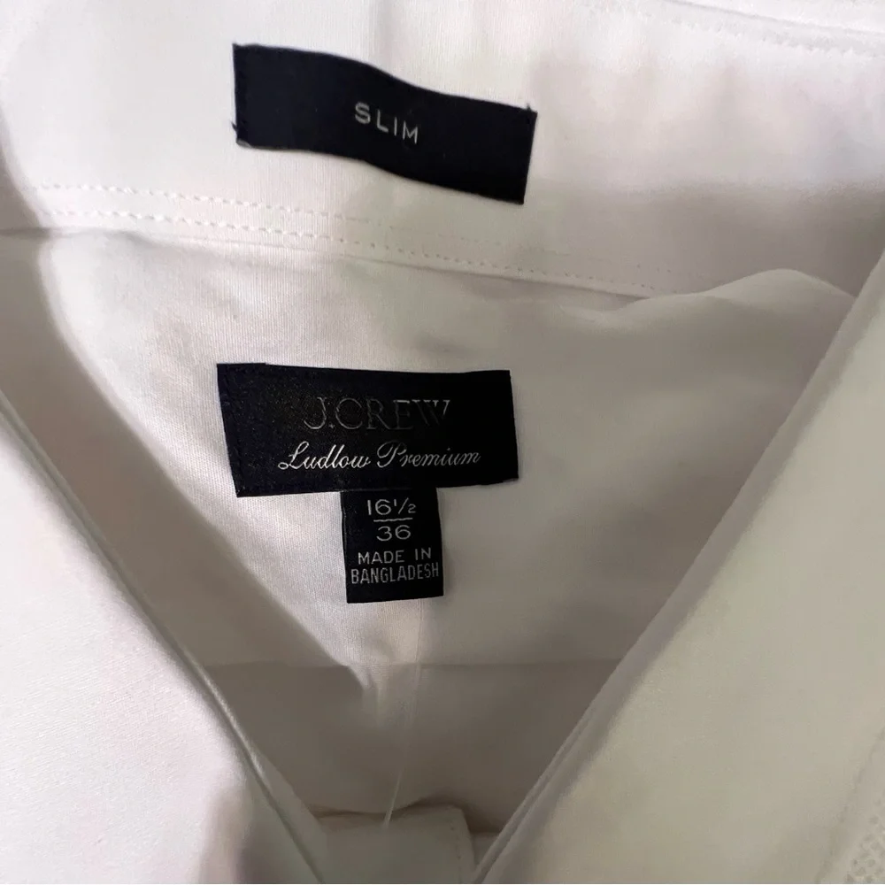 J. Crew White Tuxedo Shirt Ludlow Premium Slim Fine Cotton NWT 16.5/36 #2400
